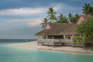 Beach resort with brown hut cottages