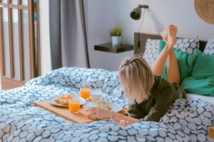 Breakfast in bed in a hotel