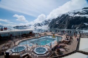 Cruise ship with a pool in it.