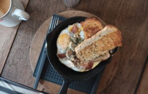 Egg and Bread in a small pan 