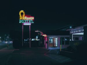 Ranch motel at night