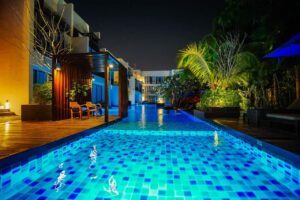 Outdoor pool at night